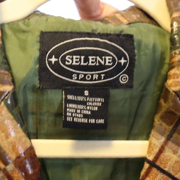 Vintage Selene Sport PVC Plaid Jacket Green Brown Size Small - Picture 3 of 3